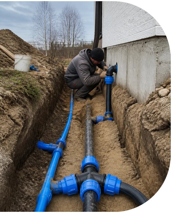 Монтаж наружного водопровода на участке под ключ в Новокуйбышевске